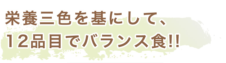 栄養三色を基にして、 主食+9品目でバランス食!!